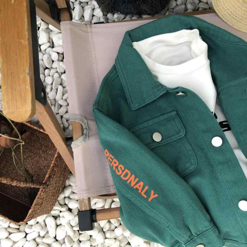 子供服 アウター 春秋用 ジャケット 男児 デニム コットン 長袖 墨緑 幼児 トップス 韓国風 アルファベット柄 90cm 100cm 110cm 120cm...