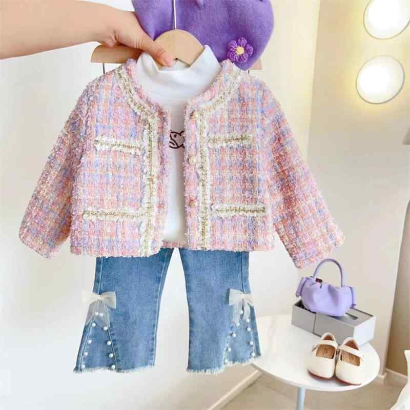 子供服 ジャケット 女の子 アウター ショート丈 春秋 格子柄 韓国風 かわいい ピンク系 普段着 ガールズ 3歳 4歳 5歳 6歳 7歳 8歳