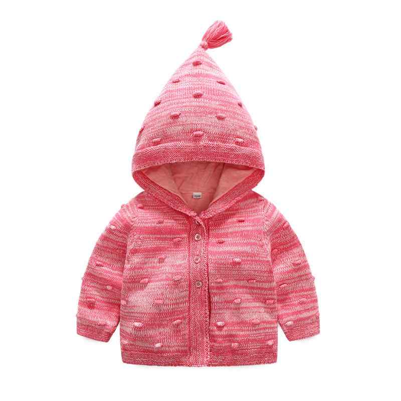 子供服 ニット カーディガン 女の子 ベビー ピンク系 コットン 春物 フード付き アウター(4)