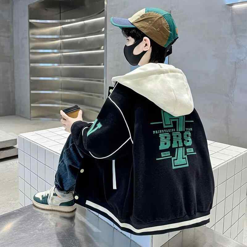 ジャケット キッズ 男の子 子供用 秋物 アウター 野球 スポーツウェア ジャンパー パーカー フード付き ポリエステル ブラック グリーン 120cm 130...