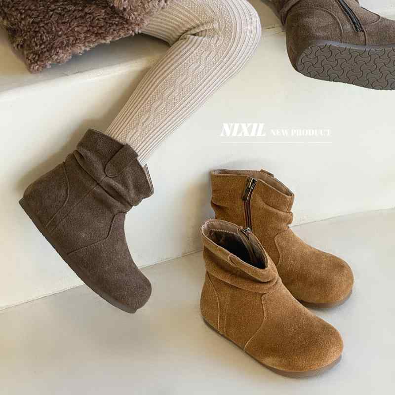 ブーツ キッズ 女の子 子供靴 冬 ショートブーツ スエード調 柔らかい底 サイドジップ ブラウン キャメ..
