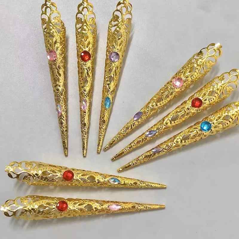 コスプレつけ爪 子供用 おもちゃ 舞台用 付け爪 ゴールド 金色 ロングネイル 指サック 千手観音