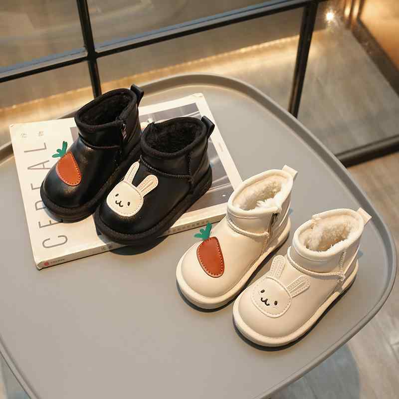 スノーブーツ キッズ 子供 大棉 暖か 小童 靴 かわいい オシドリ ベージュ 黒 人造革 冬