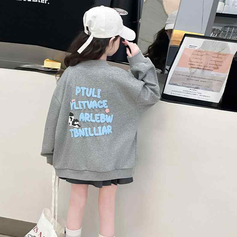 子供服 ジャケット 女の子 春秋 ブルゾン ジャンパー 普段着 かわいい おしゃれ 長袖 アウター トップス 灰色 120cm 130cm 140cm 150cm 160cm 170cm