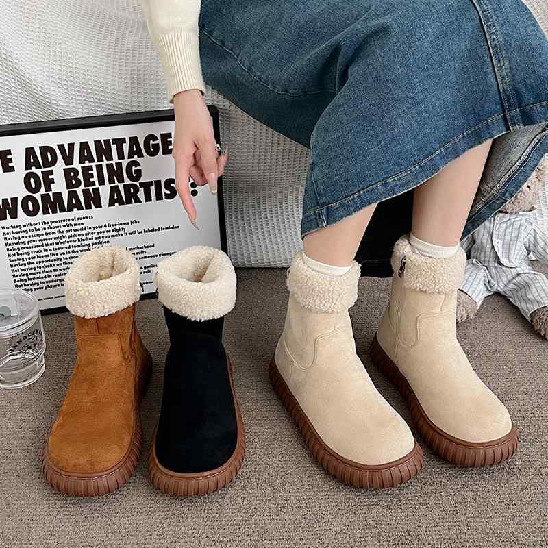 雪地靴 レディース 厚底 ミドル丈 暖か 防寒 冬用 スノーブーツ カジュアル 米白色 棕色