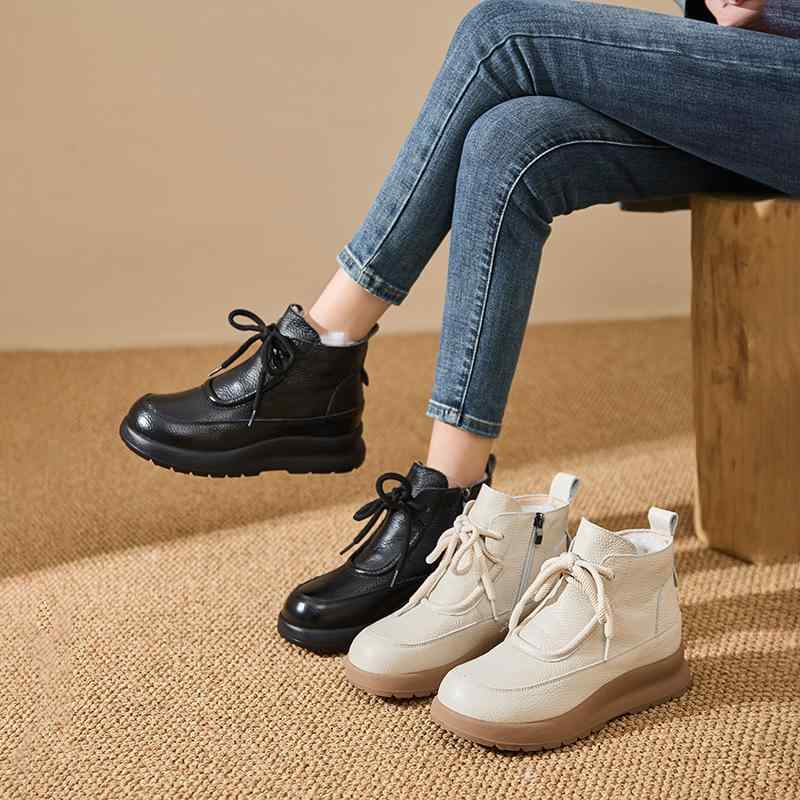 靴 レディース スノーブーツ 羊毛 あったか ショートブーツ 厚底 フラットソール ラウンドトゥ サイドジップ ローヒール 防水 防寒 滑り止め カジュアル 普段使い デイリーユース 秋冬