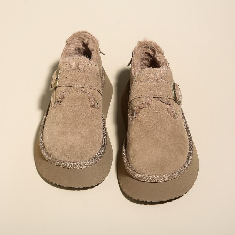 スノーブーツ レディース ボア付き 厚底 ローファー モカシン 秋冬 暖かい ぺたんこ ラウンドトゥ スリッポン カジュアル 無地 栗色 杏色 ブラウン