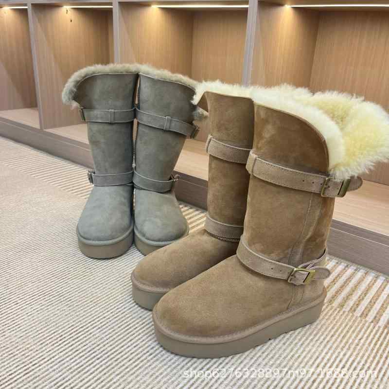 ブーツ レディース 羊毛 ムートンブーツ 厚底 ローヒール 履きやすい 歩きやすい 暖かい 防寒 スノーブーツ 秋冬 カジュアル 普段使い 婦人靴 栗色 羚羊棕