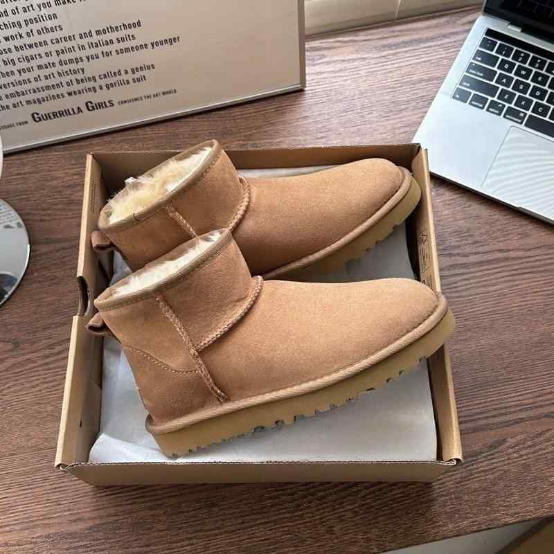 スノーブーツ レディース 牛革 羊毛 加厚 防寒靴 ローカット フラットソール 防水 滑り止め 冬 栗色 サンド ベージュ ブラウン グレー ブラック