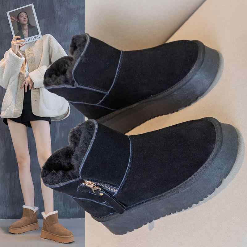 雪地ブーツ レディース 防寒 厚底 フラットソール ローカット ラウンドトゥ 羊毛 ウール あったか 暖か 保温 滑り止め カジュアル 日常使い 黒 ブラック ブラウン キャメル ベージュ