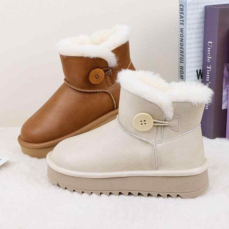雪地ブーツ レディース 羊毛 レザー 厚底 防水 滑り止め 暖かい 防寒 裏起毛 冬 光沢 栗色 米白 ブラウン グレー 牛革 TPR超軽量底 ラウンドトゥ ミドル丈 ファッション カジュアル