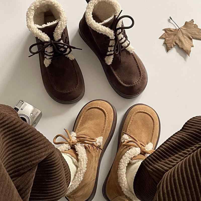 雪地ブーツ レディース 婦人靴 厚底 ローカット ぺたんこ ラウンドトゥ 履きやすい 暖かい 防寒 保温 滑り止め 撥水 普段使い デイリー ワーク カジュアル 秋冬 ブラウン コーヒー