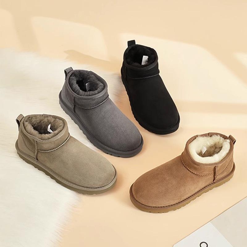 雪地靴 レディース ショートブーツ 厚底 防寒 保温 ラウンドトゥ スエード スリップオン ローヒール 秋冬 カジュアル 普段使い 栗色 黒 グレー