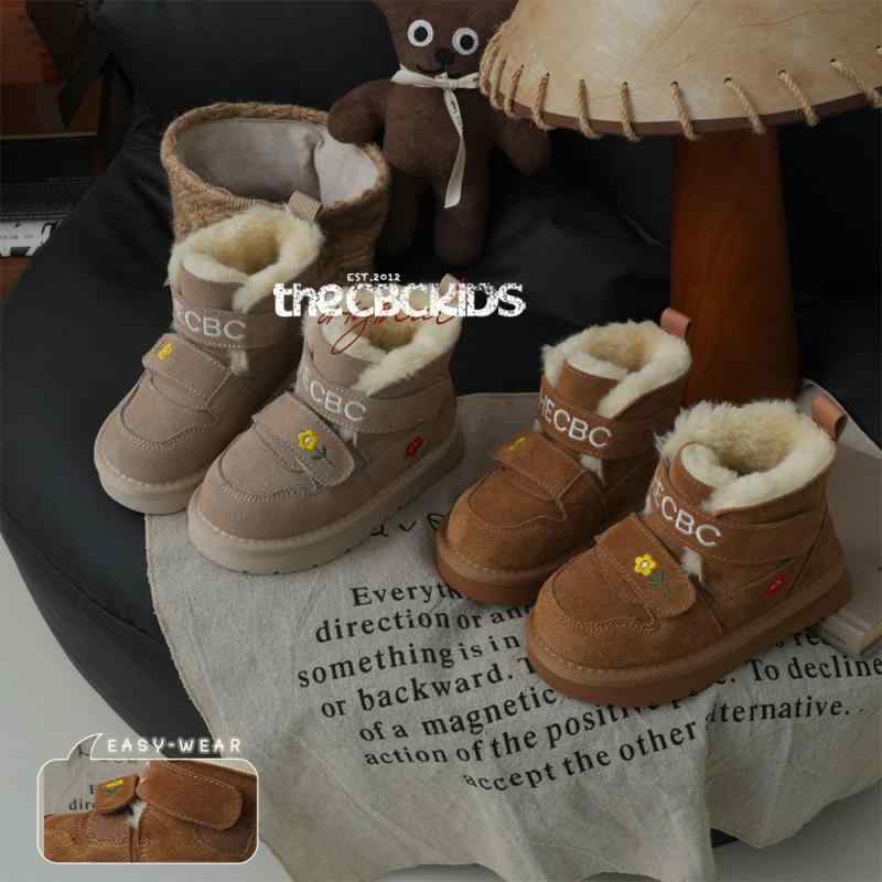 ブーツ キッズ 女の子 子供 防寒 ムートンブーツ スノーブーツ ショートブーツ ベルクロ 牛革 スエード..