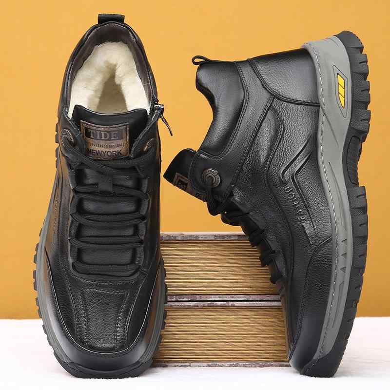 綿靴 メンズ 本革 ムートン あったか 雪靴 防寒 冬用 ワークブーツ カジュアル ブラック
