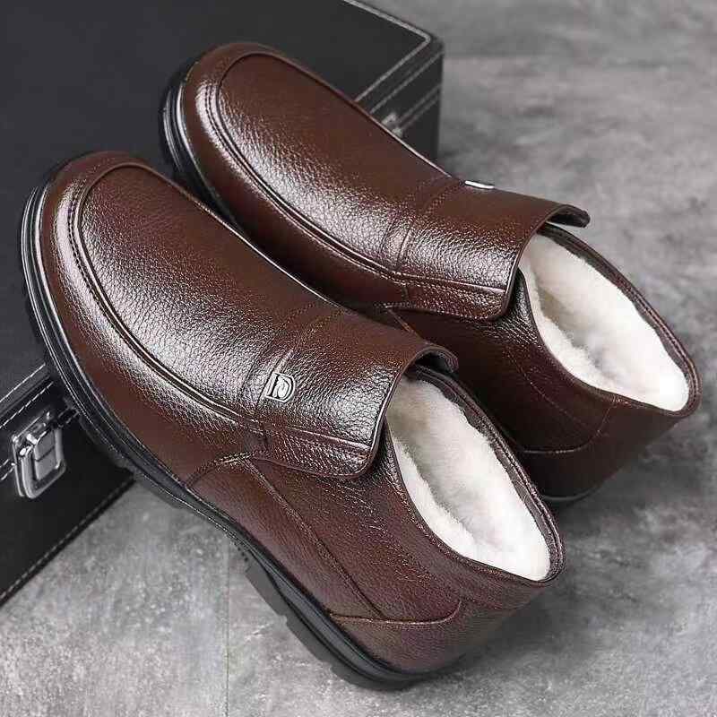 雪地靴 メンズ 男性用 本革 レザー ムートン あったか 防寒 防滑 ラウンドトゥ ローヒール ワークブーツ カジュアル 普段使い ブラック 黒 ブラウン 茶色