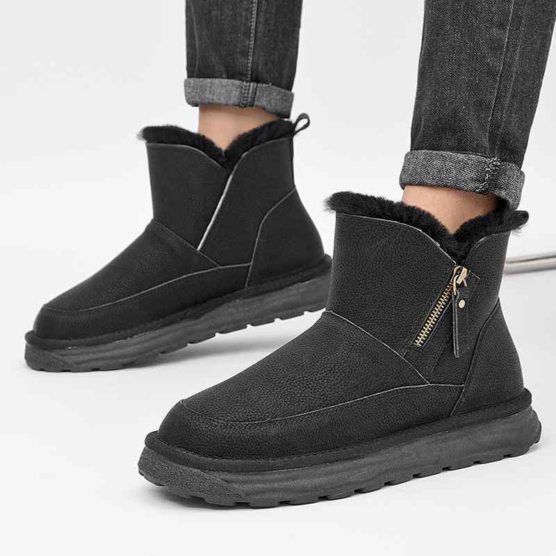 雪地靴 メンズ 男性用 ムートンブーツ 防水 防滑 保温 防寒 暖か 裏ボア 本革 牛革 サイドジップ 秋冬 普段使い カジュアル 栗色 山茶色 黒