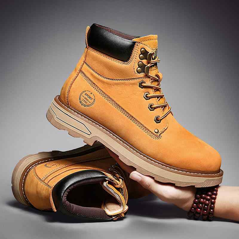 ブーツ メンズ 本革 マウンテンブーツ ワークブーツ レースアップ ショートブーツ 牛革 厚底 衝撃吸収 滑り止め 防寒 あったか 黒 金色 カーキ グレー アイボリー 秋冬