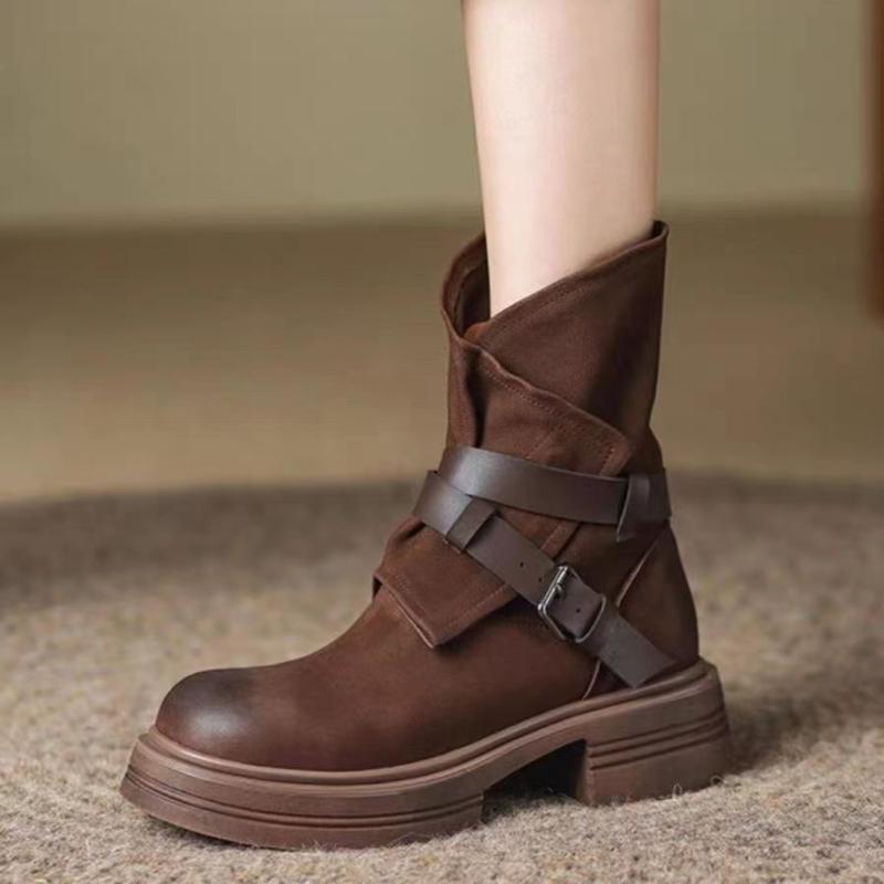 靴 レディース 厚底 マウンテンブーツ 秋冬 ショートブーツ サイドジップ ラウンドトゥ ローヒール ぺたんこ 婦人靴 スノーブーツ ブラック ブラウン
