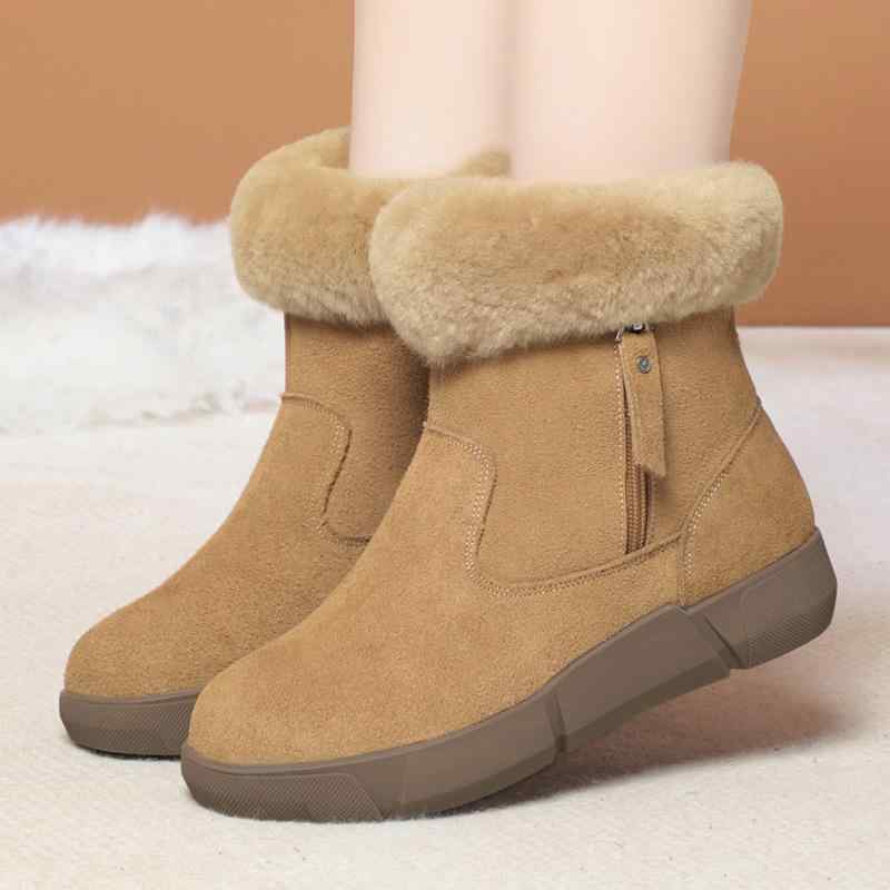 ブーツ レディース 秋冬 真皮 ムートン ショートブーツ フラット ローヒール 本革 シープスキン 雪道 スノーブーツ あったか 保温 防寒 滑り止め ラウンドトゥ 防水 921 キャメル 黒