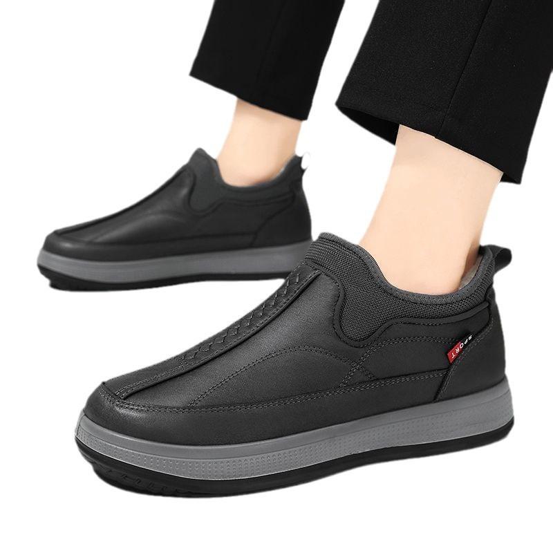 靴 メンズ 男性用 綿靴 スリッポン 中高年 暖か 防寒 防水 滑り止め 普段使い 車縫線 レザー切り替え ..