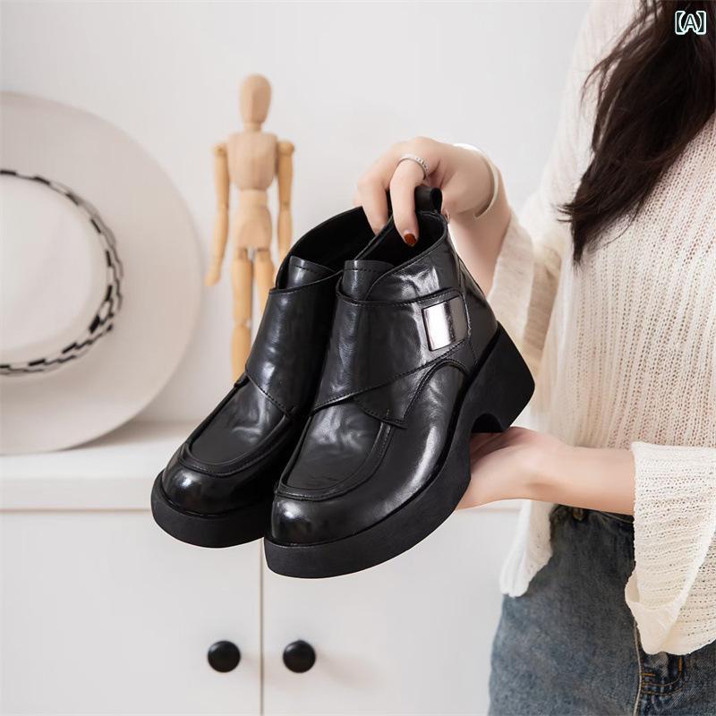 ブーツ レディース 男性用 厚底 マウンテンブーツ 本革 ショートブーツ 秋冬 レースアップ ワークブーツ ラウンドトゥ ローヒール 紐靴 レザー カジュアル ブラック ブラウン