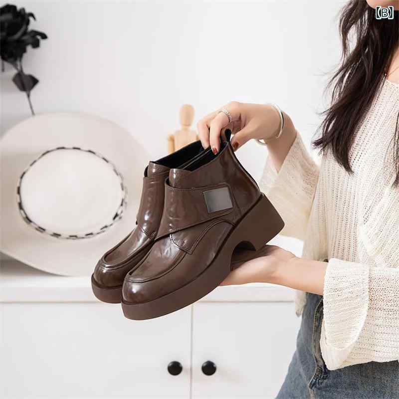 ブーツ レディース 男性用 厚底 マウンテンブーツ 本革 ショートブーツ 秋冬 レースアップ ワークブーツ ラウンドトゥ ローヒール 紐靴 レザー カジュアル ブラック ブラウン