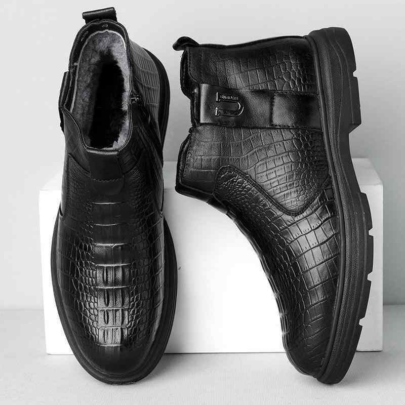 スノーブーツ メンズ 男性用 ムートンブーツ 本革 レザー 高帮 裏起毛 暖かい アウトドア カジュアル 黒 ブラック 赤茶色 秋冬