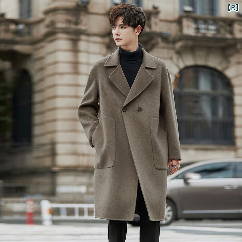 コート メンズ ウール テーラード 纯色 秋冬 ミドル丈 アウター 男性用 70%以上 灰色 黒色 S M L XL 2XL 3XL