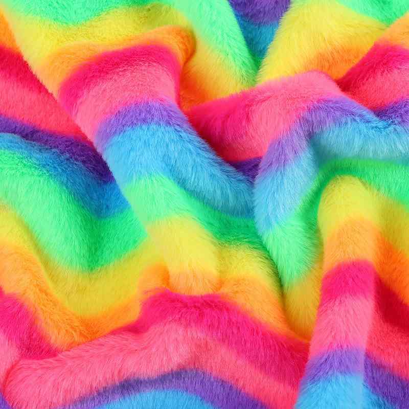 生地 布地 小兔毛風 ポリエステル レインボー ストライプ グラデーション ベッド用品 バッグ 窓カーテ..