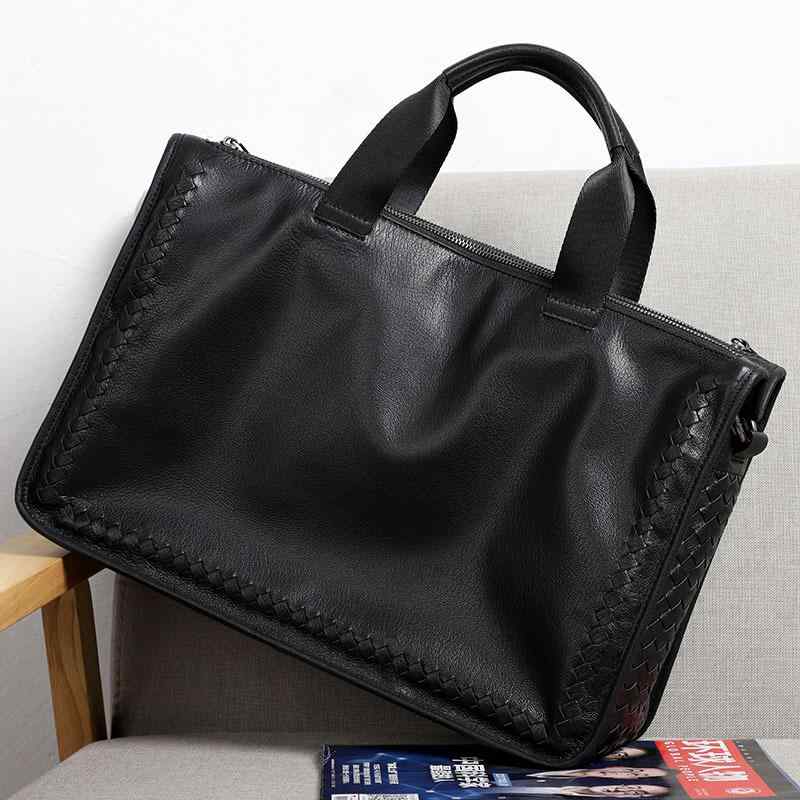 ビジネスバッグ メンズ 男性用 手提げ鞄 本革 編み込み 大容量 ソフト 牛革 レザー 斜めがけ ショルダ..