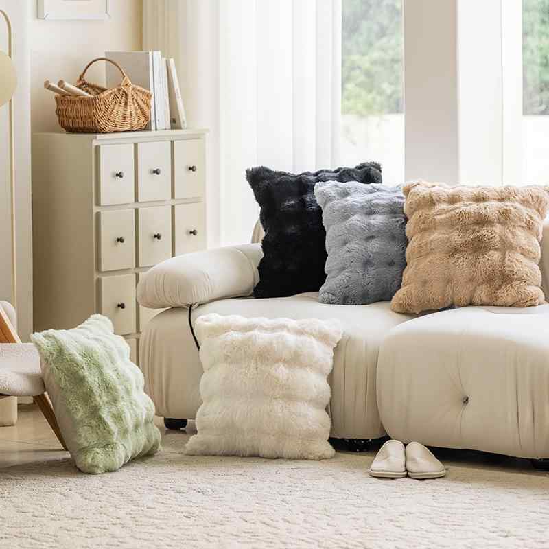 クッション レディース 北欧風 フェイクファー 抱き枕 ソファ ベッドルーム 無地 腰枕 パステルカラー ..