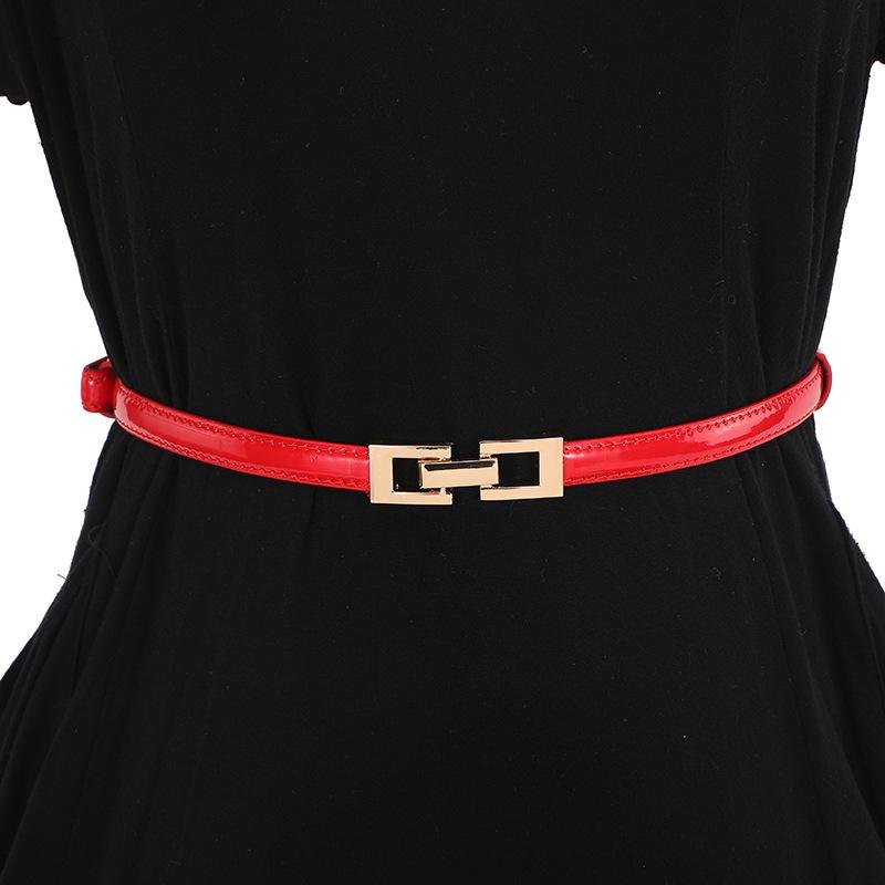 ベルト レディース 細ベルト 合金製バックル フェイクレザー ウエストマーク ワンピース スカート セー..