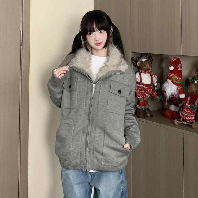 綿入りジャケット メンズ ブルゾン 厚手 水貂毛 ニット ポリエステル 灰色 黒色 アウター 防寒着 あったか 暖かい カジュアル スタイル