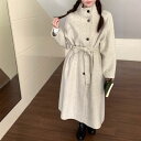 コート レディース グレー系 ウール ロング丈 ゆったり 韓国風 ダブルフェイス 秋冬 厚手 通勤 きれいめ ハーフハイネック ドロップショルダー