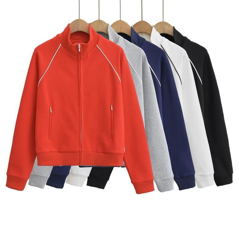 ジャケット レディース ストリート カジュアル ゆったり コットン 切り替え 配色 長袖 秋冬 ライトグレー レッド ホワイト ブラック ネイビー