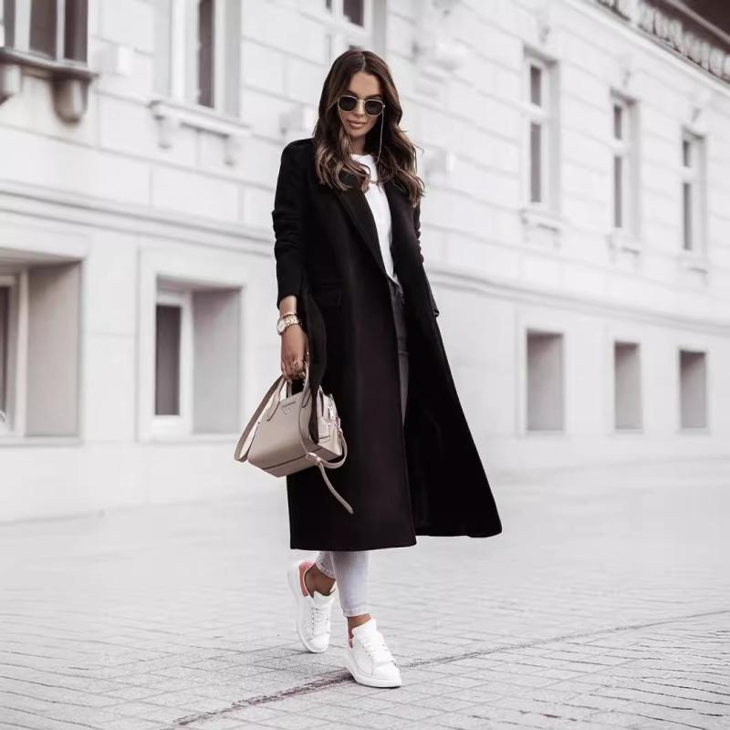 コート レディース 毛織 秋冬 シンプル 長袖 Vネック 留め具付き ポリエステル ゆったり ブラック ホワイト カーキ色 杏色 通勤 エレガント