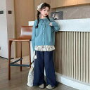 キッズ 女の子 ニット カーディガン & 花柄レース ワイドパンツ 3点セット 春秋 セットアップ 普段着 8歳以上 140cm以上