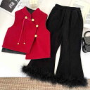 子供用セットアップ 中華風 女の子 冬服 ウール風 ベスト 裏起毛 セーター パンツ 上下セット 90cm 100cm 110cm 120cm 130cm 14...