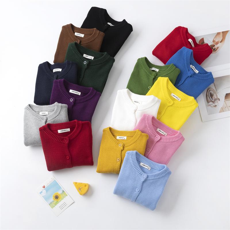 子供服 カーディガン ニット製 アウター 男女兼用 トップス 長袖 コットン100％ 無地 秋冬 かわいい 普段使い 韓国風 グレー 紫 ピンク系