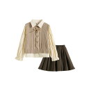 子供服 女の子 ニット カーディガン ジャケット 春秋 子供服 セットアップ プリーツスカート 3点セット 中学生 大学生 スクールガール風 コットン