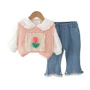 子供服 3点セット 女の子 ニットベスト ブラウス パンツ 春秋 幼児 小花柄 コットン ピンク系 グリーン 80cm 90cm 100cm 110cm 120...
