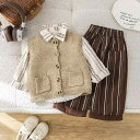 子供服 キッズ 男の子 ニット ベスト カーディガン 3点セット 春秋 綿 かわいい 幼児 小学生 ボーイズ 上下セット 長袖 トップス パンツ 80cm 90...