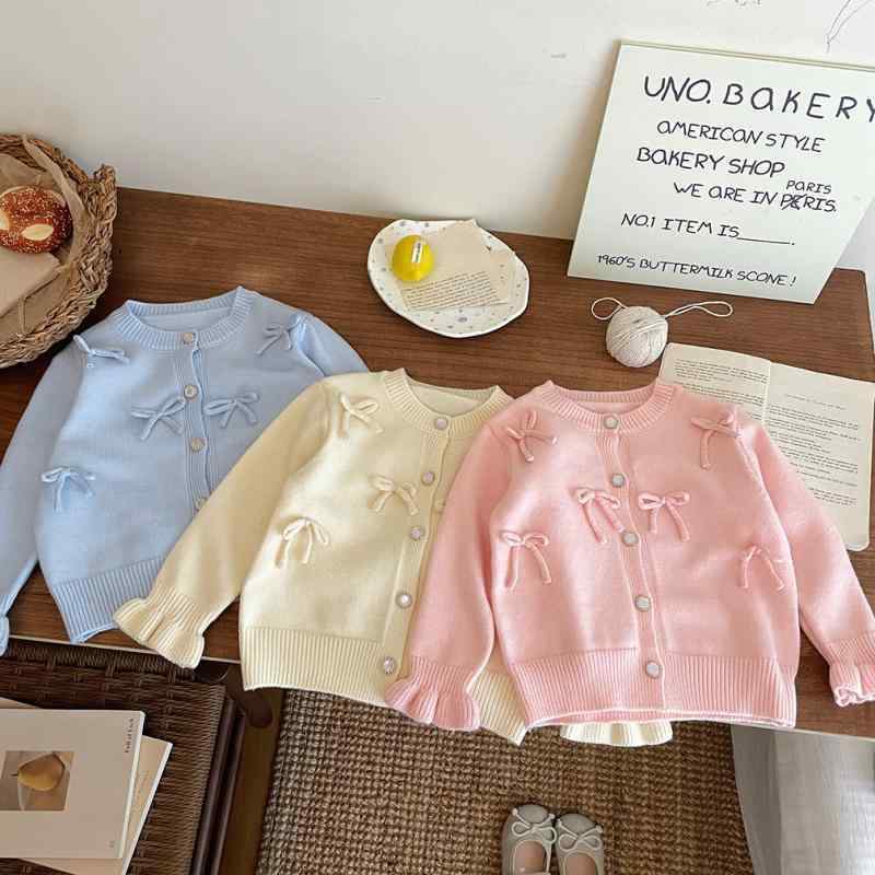 ニットカーディガン ガールズ 女の子 ベビー キッズ 子供服 かわいい 蝶結び 長袖 トップス 秋冬 無地 ..