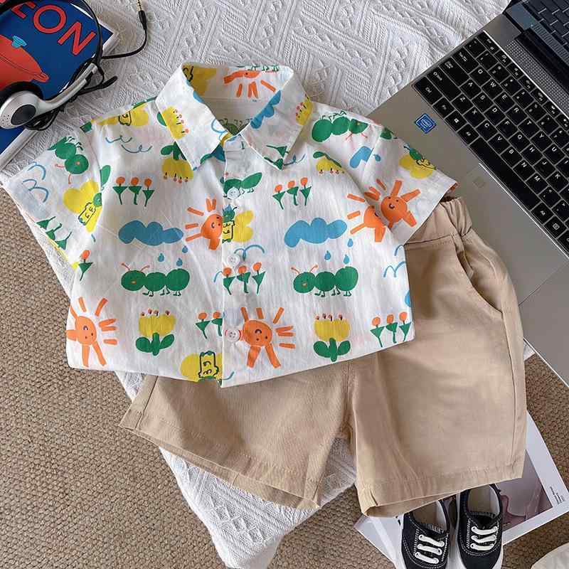 シャツ キッズ 男の子 半袖 薄手 子供用 綿100% 夏物 トップス パンツ 上下2点セット カートゥーン ア..