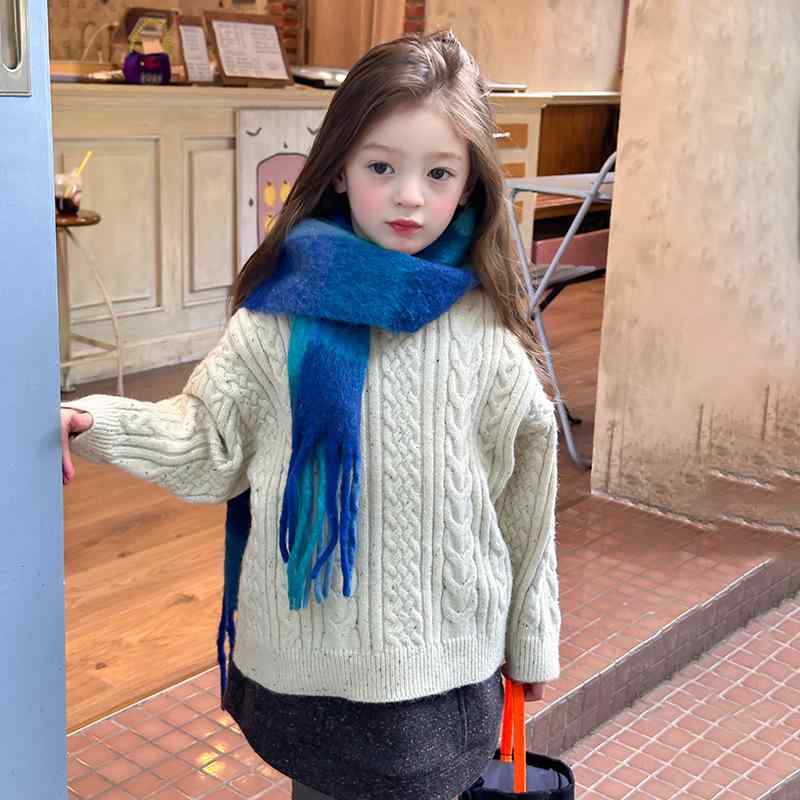 ニット・セーター キッズ 子供用 ベビー セーター トップス 長袖 丸首 ケーブル編み 無地 秋冬 かわい..