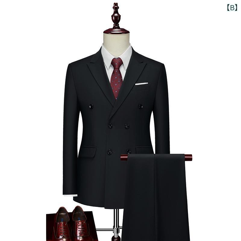 メンズ スーツ ビジネス カジュアル セットアップ ダブルブレスト 3点セット 男性用 春物 ポリエステル 無地 パープル