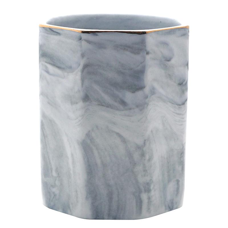 ペン立て レディース メンズ 大理石柄 文具収納 オフィス デスク 卓上収納 小物入れ メイクブラシホルダー 陶器製 北欧風 シンプル 無地 グレー ピンク系