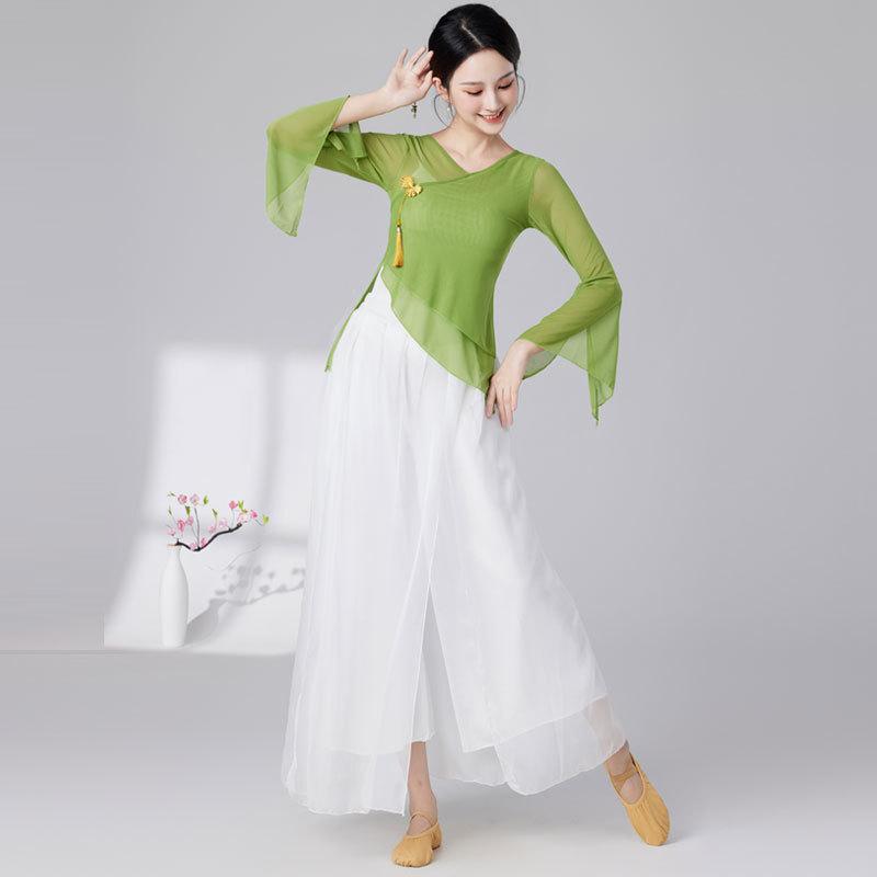 ダンス衣装 レディース 中国舞踊 練習着 トップス バレエ 古典舞踊 民族舞踊 紗衣 ポリエステル 無地 స..