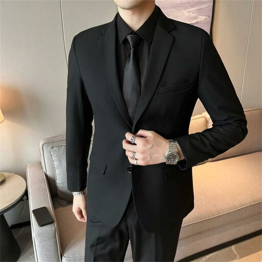 スーツ メンズ 男性用 スリムフィット 上下セット 2ボタン テーラード フォーマル ビジネス パーティー 結婚式 二次会 宴会 春秋 ブラック ポリエステル スーツ メンズ 男性用 スリムフィット 上下セット 2ボタン テーラード フォーマル ビジネス パーティー 結婚式 二次会 宴会 春秋 ブラック ポリエステル